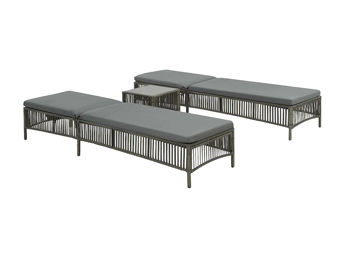 Chaises longues 2 pcs avec table Résine tressée Gris