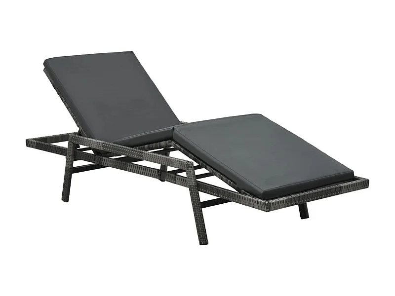 Chaise longue avec coussin Résine tressée Gris