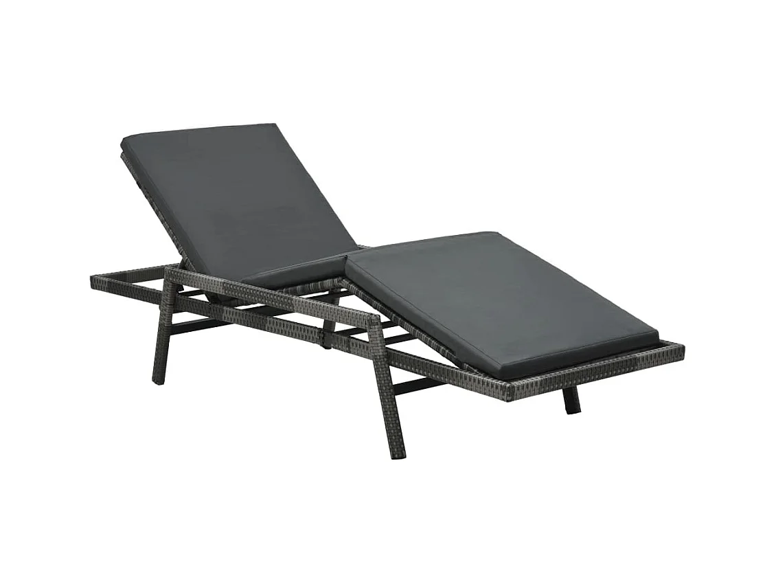 Chaise longue avec coussin Résine tressée Gris