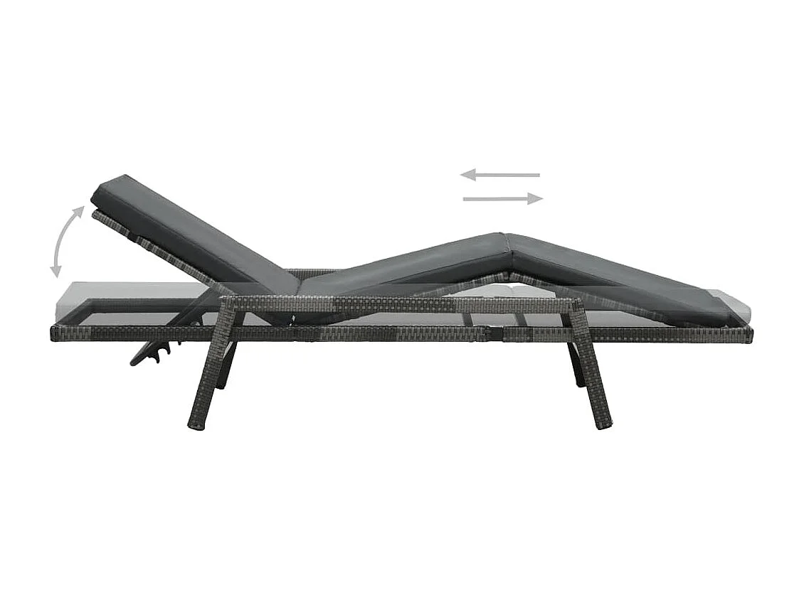 Chaise longue avec coussin Résine tressée Gris