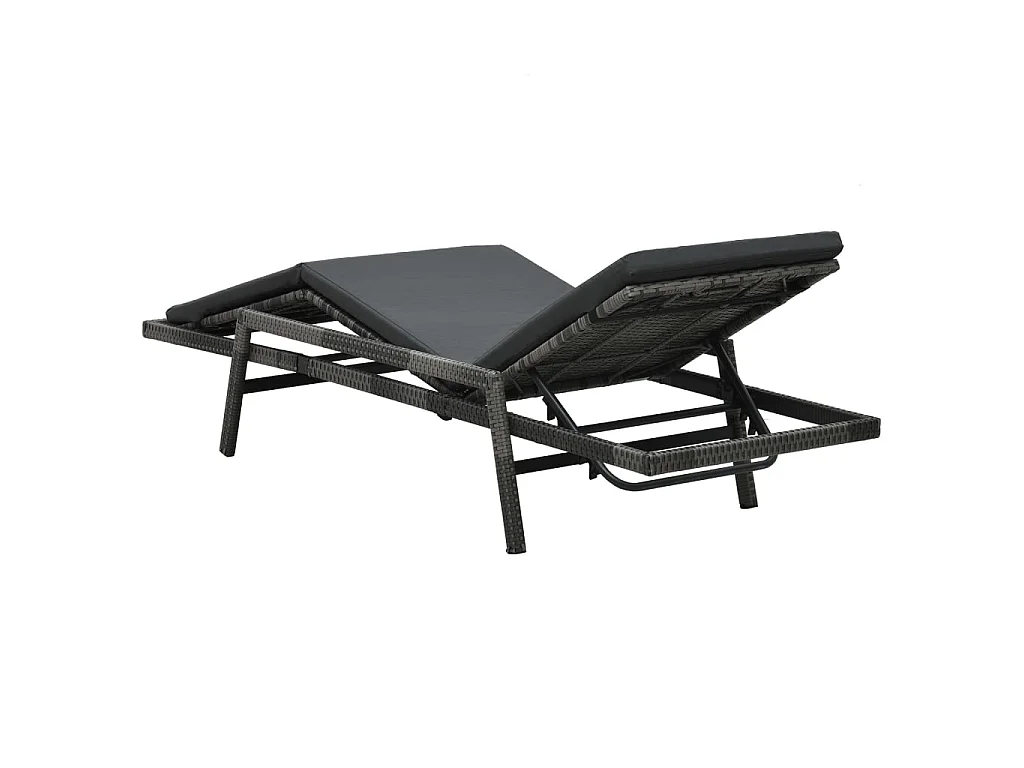 Chaise longue avec coussin Résine tressée Gris