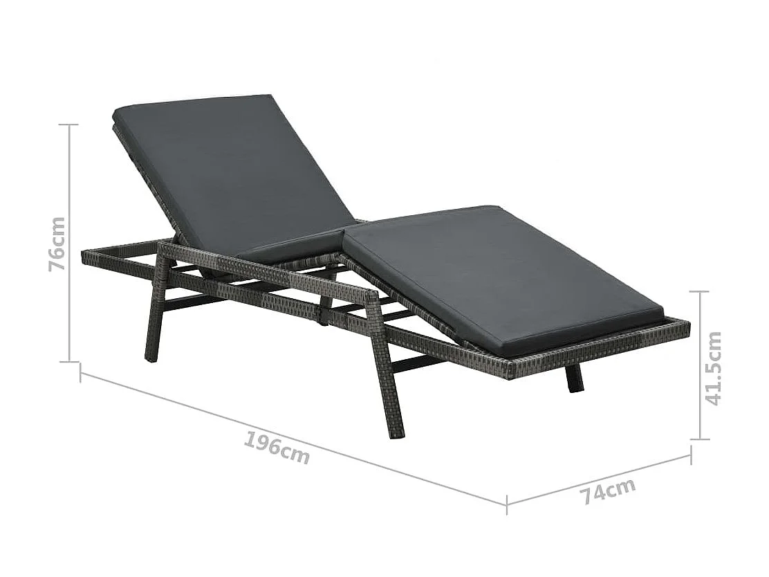 Chaise longue avec coussin Résine tressée Gris