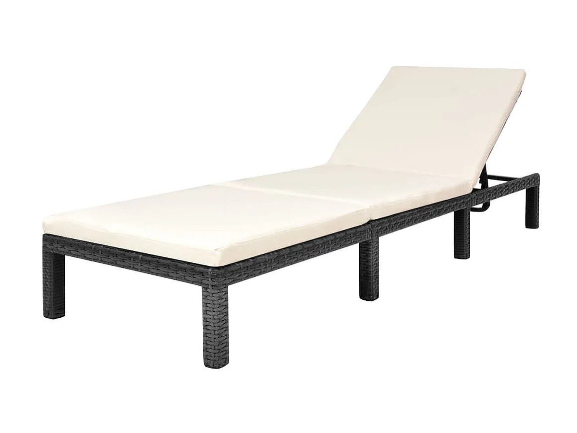 Chaise longue avec coussin Résine tressée Noir