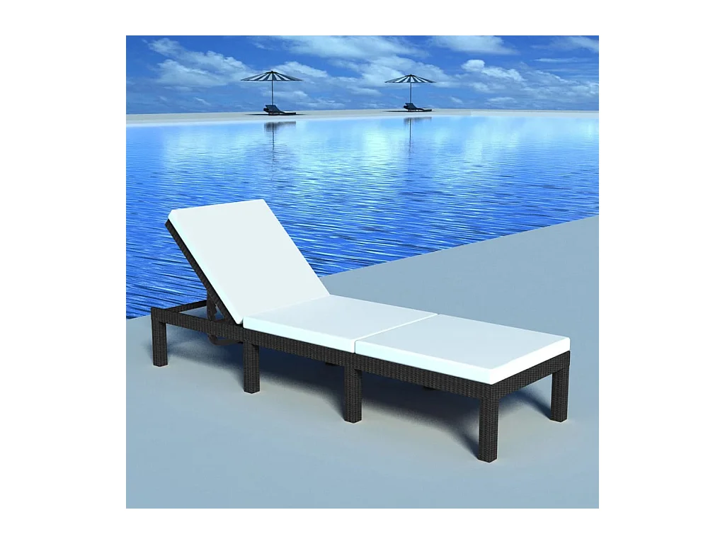Chaise longue avec coussin Résine tressée Noir