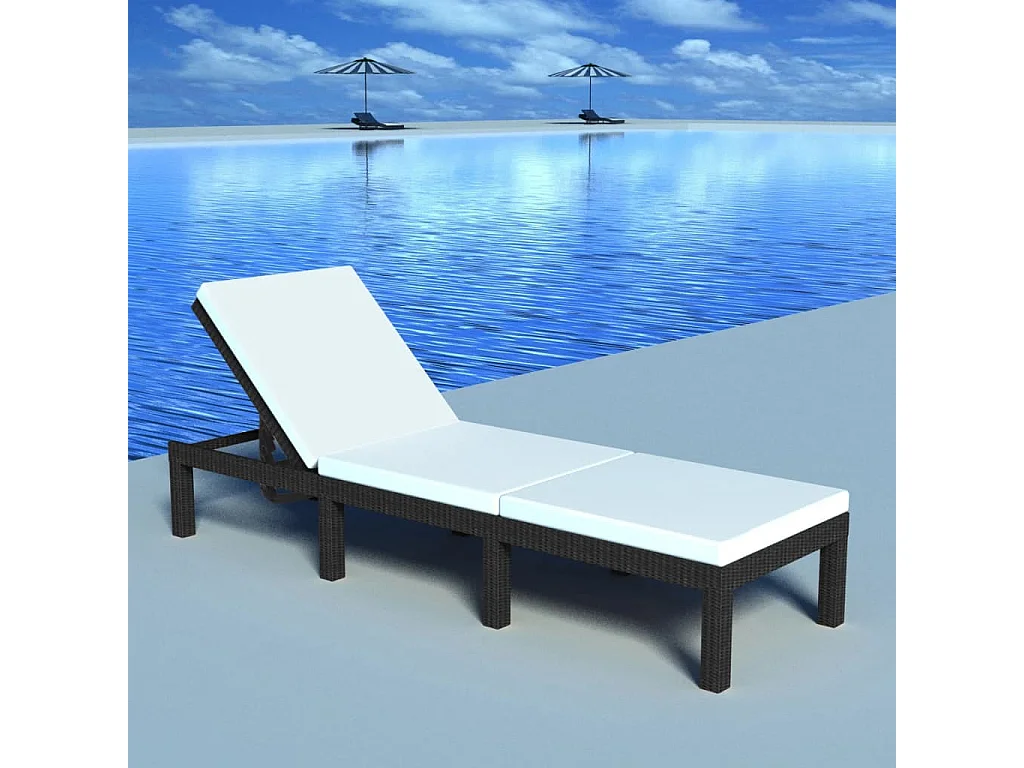 Loungesessel mit Kissen aus Kunstharzgeflecht in Schwarz