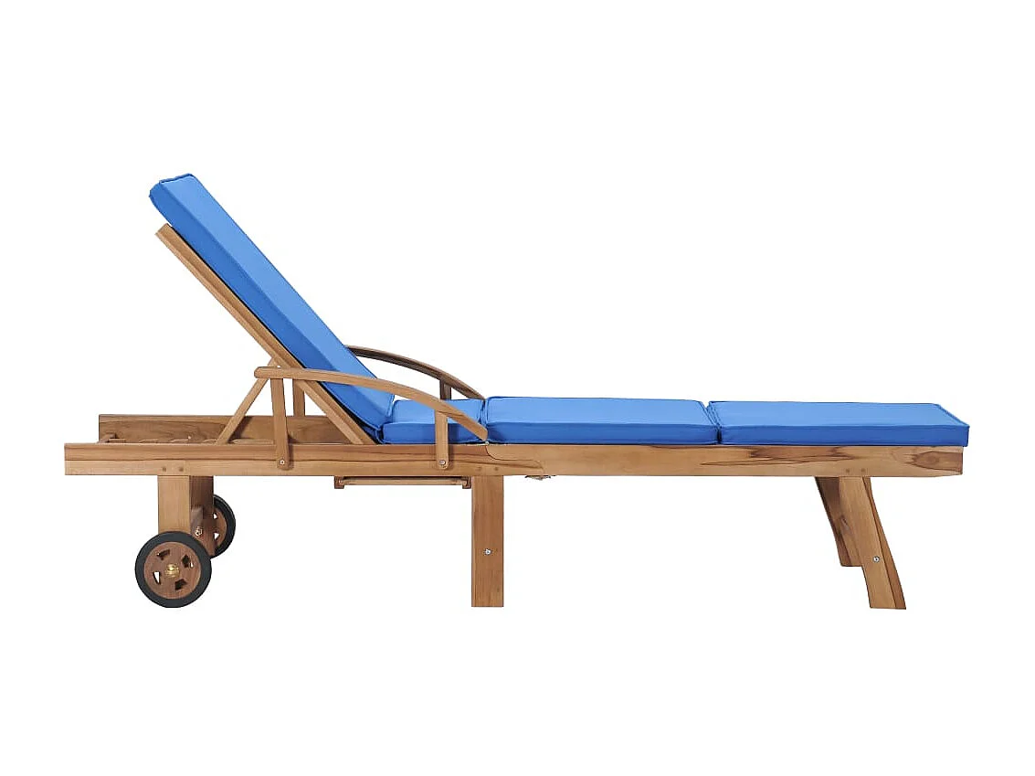 Chaises longues avec coussins 2 pcs Bois de teck solide Bleu