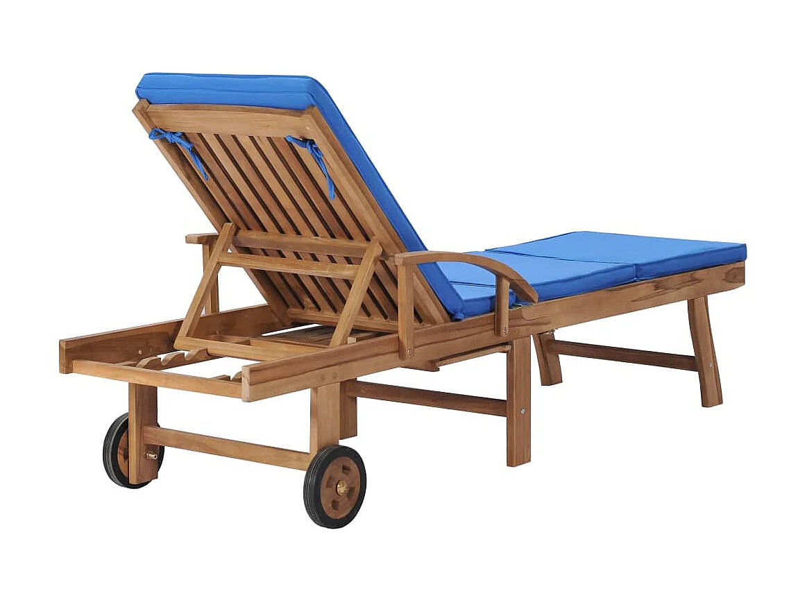 Chaises longues avec coussins 2 pcs Bois de teck solide Bleu