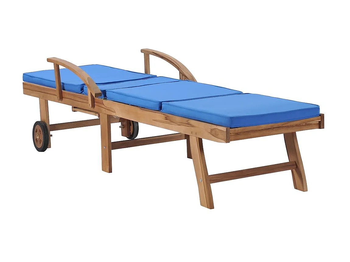 Chaises longues avec coussins 2 pcs Bois de teck solide Bleu