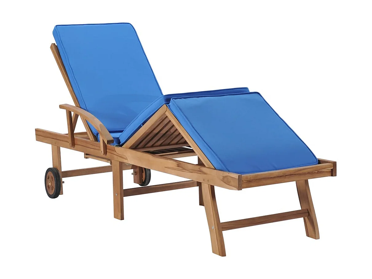 Chaises longues avec coussins 2 pcs Bois de teck solide Bleu