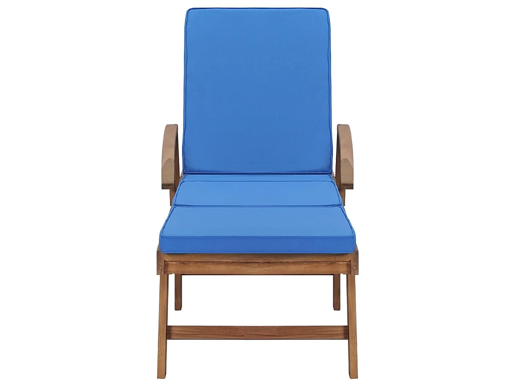 Chaises longues avec coussins 2 pcs Bois de teck solide Bleu