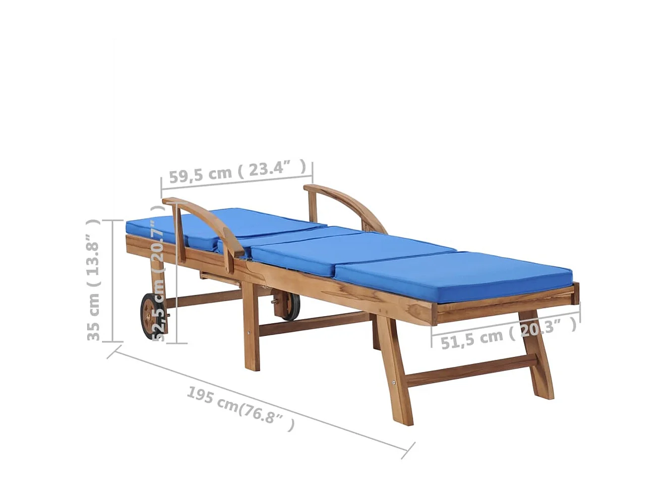 Chaises longues avec coussins 2 pcs Bois de teck solide Bleu