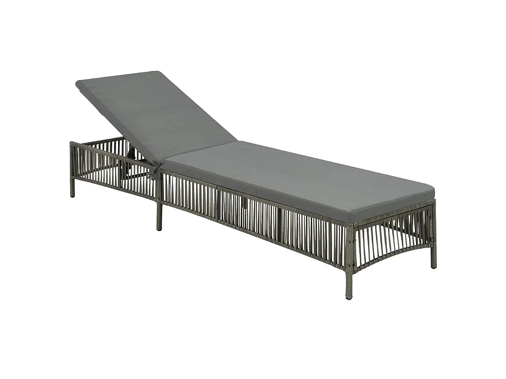 Chaise longue avec coussin Résine tressée Gris