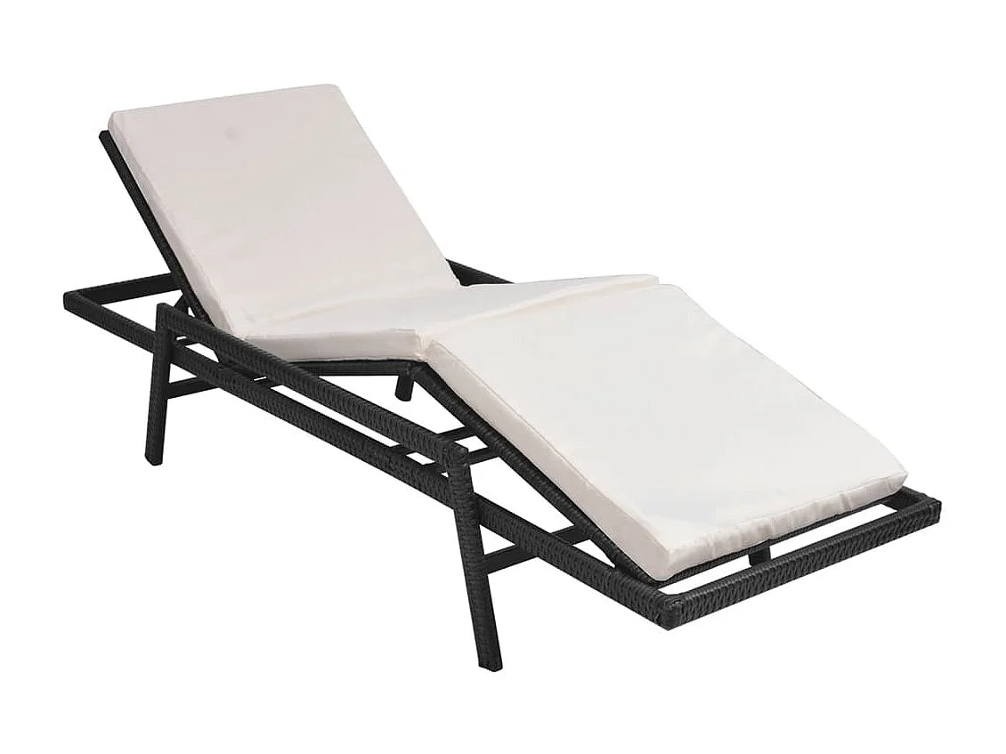 Chaise longue avec coussin Résine tressée Noir