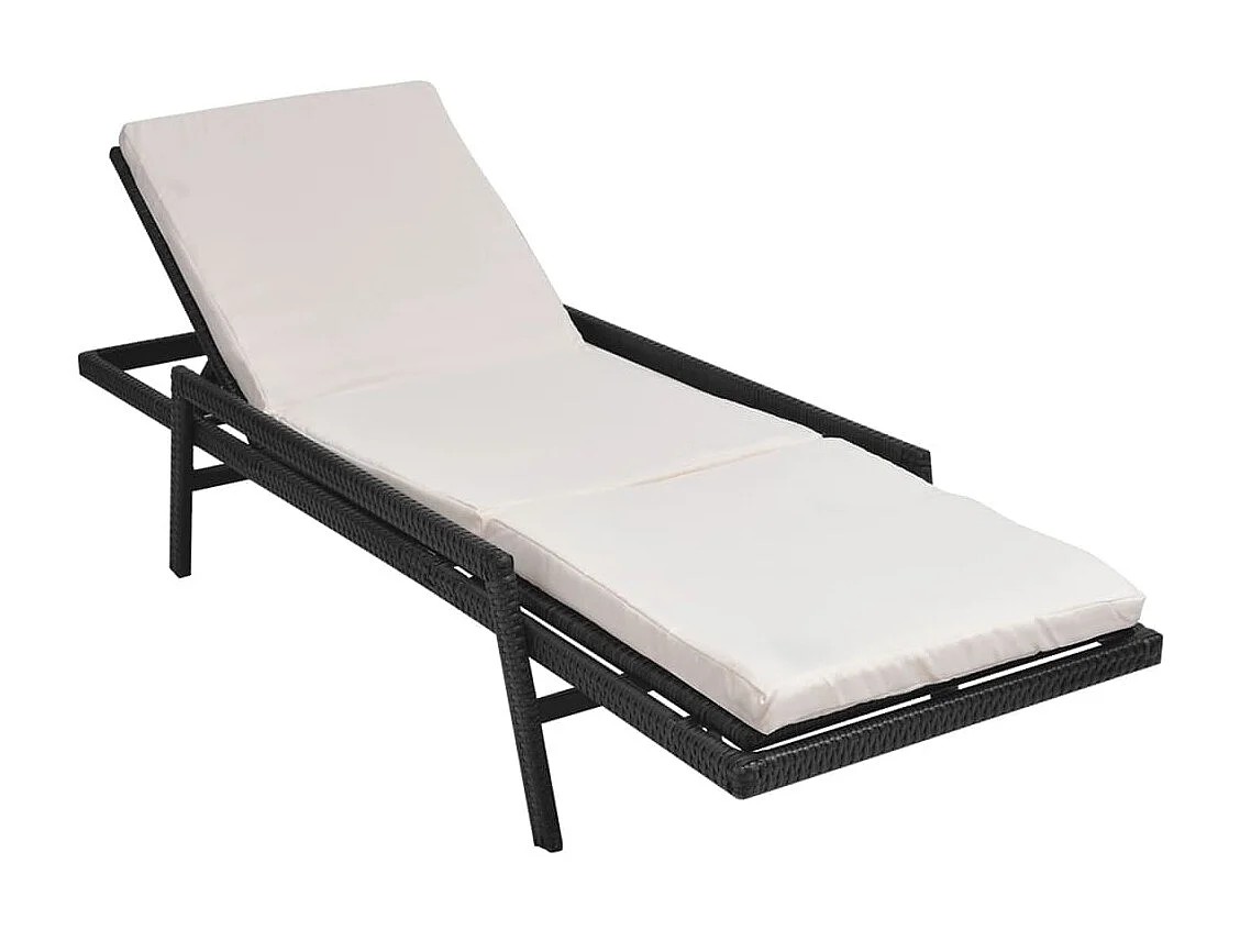 Chaise longue avec coussin Résine tressée Noir