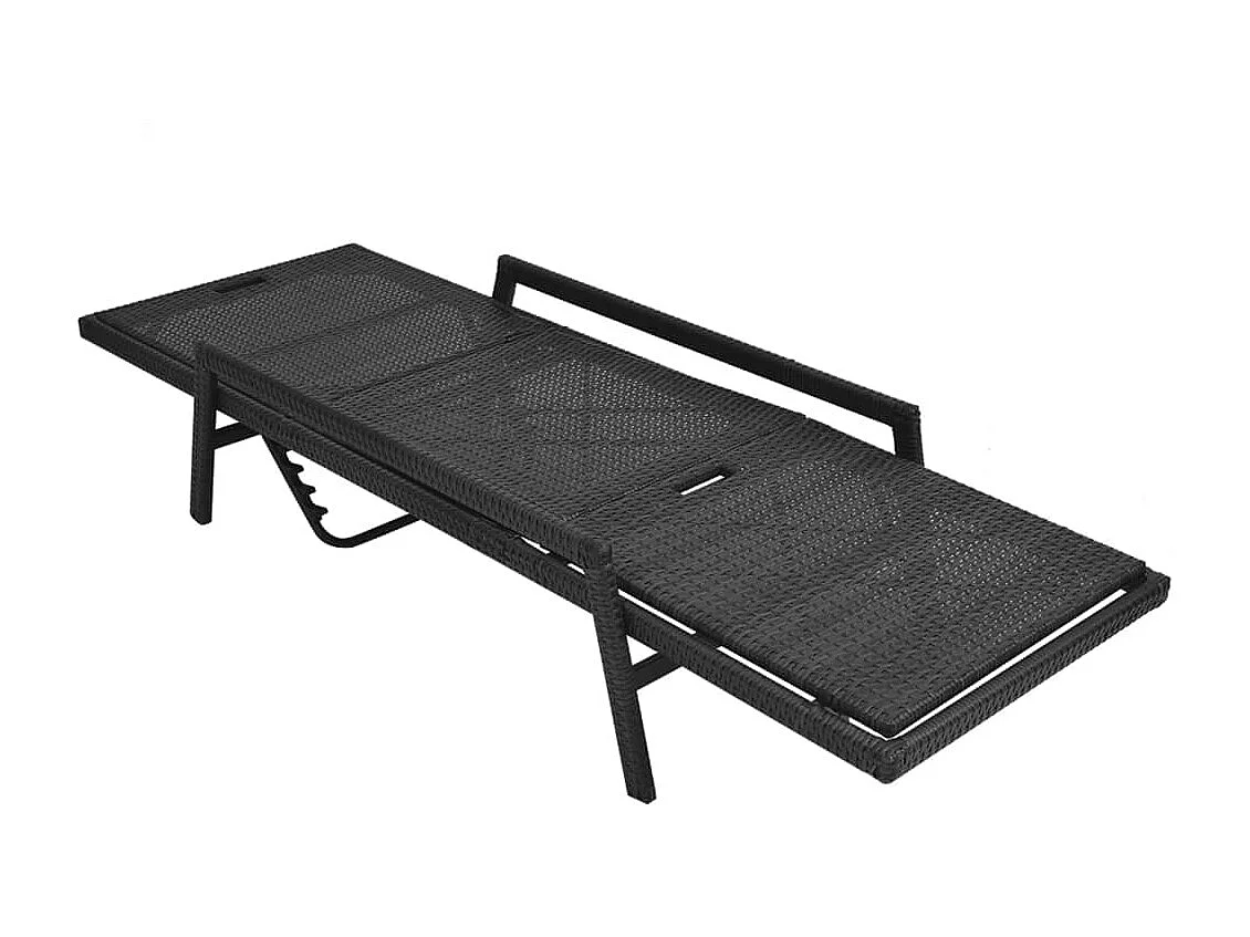 Chaise longue avec coussin Résine tressée Noir