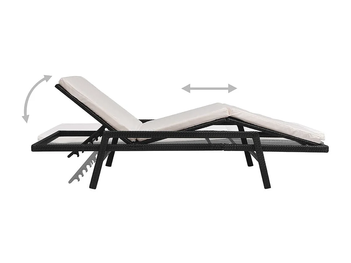 Chaise longue avec coussin Résine tressée Noir