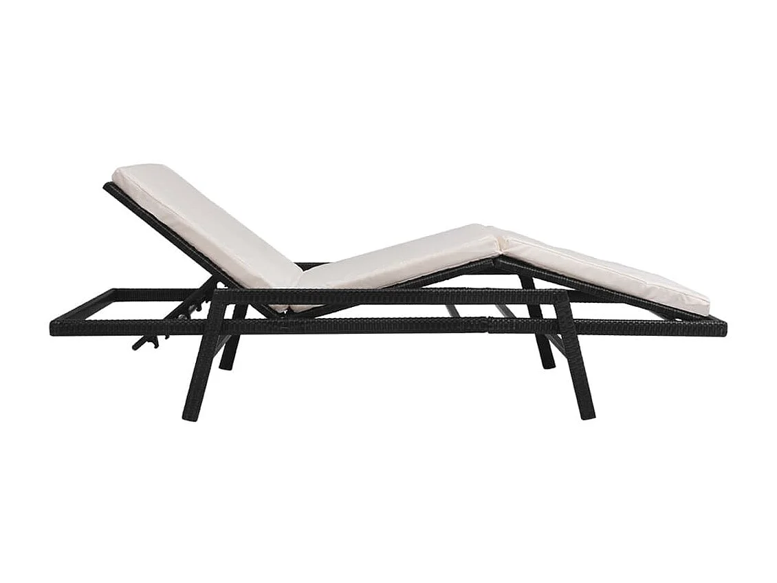 Chaise longue avec coussin Résine tressée Noir