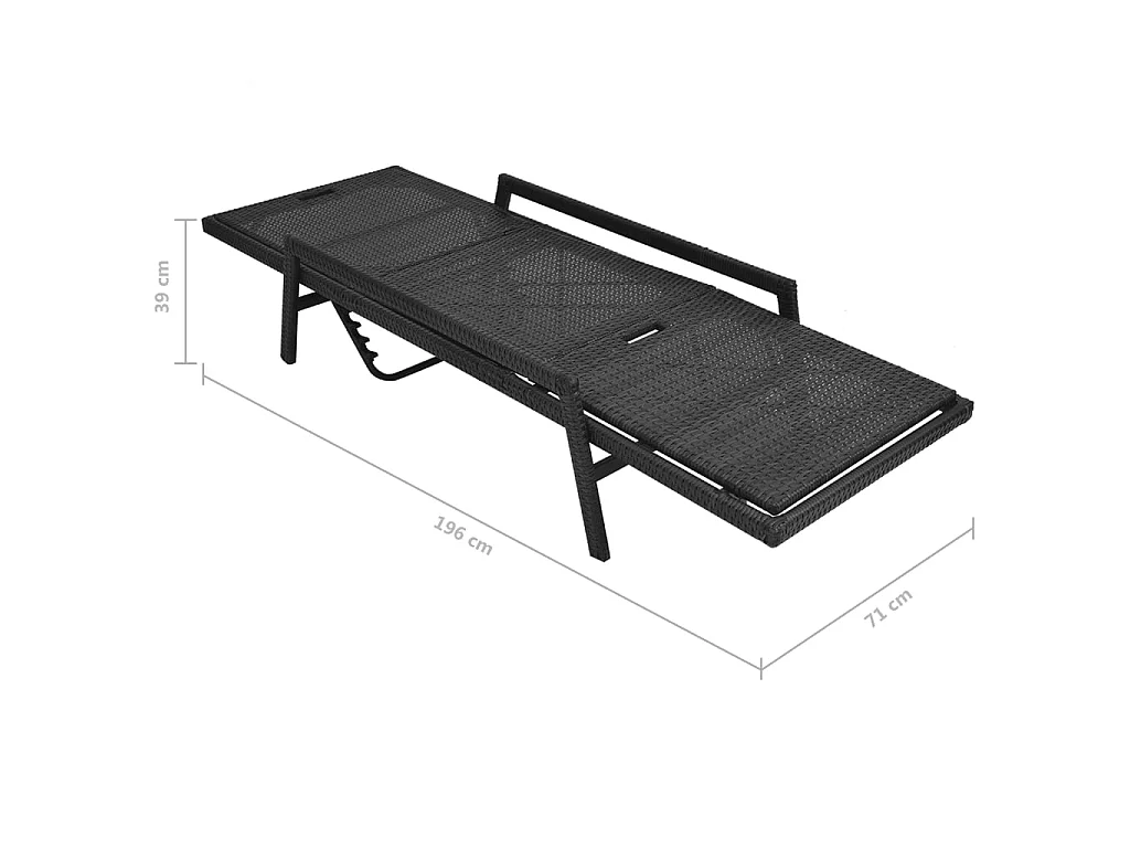 Chaise longue avec coussin Résine tressée Noir