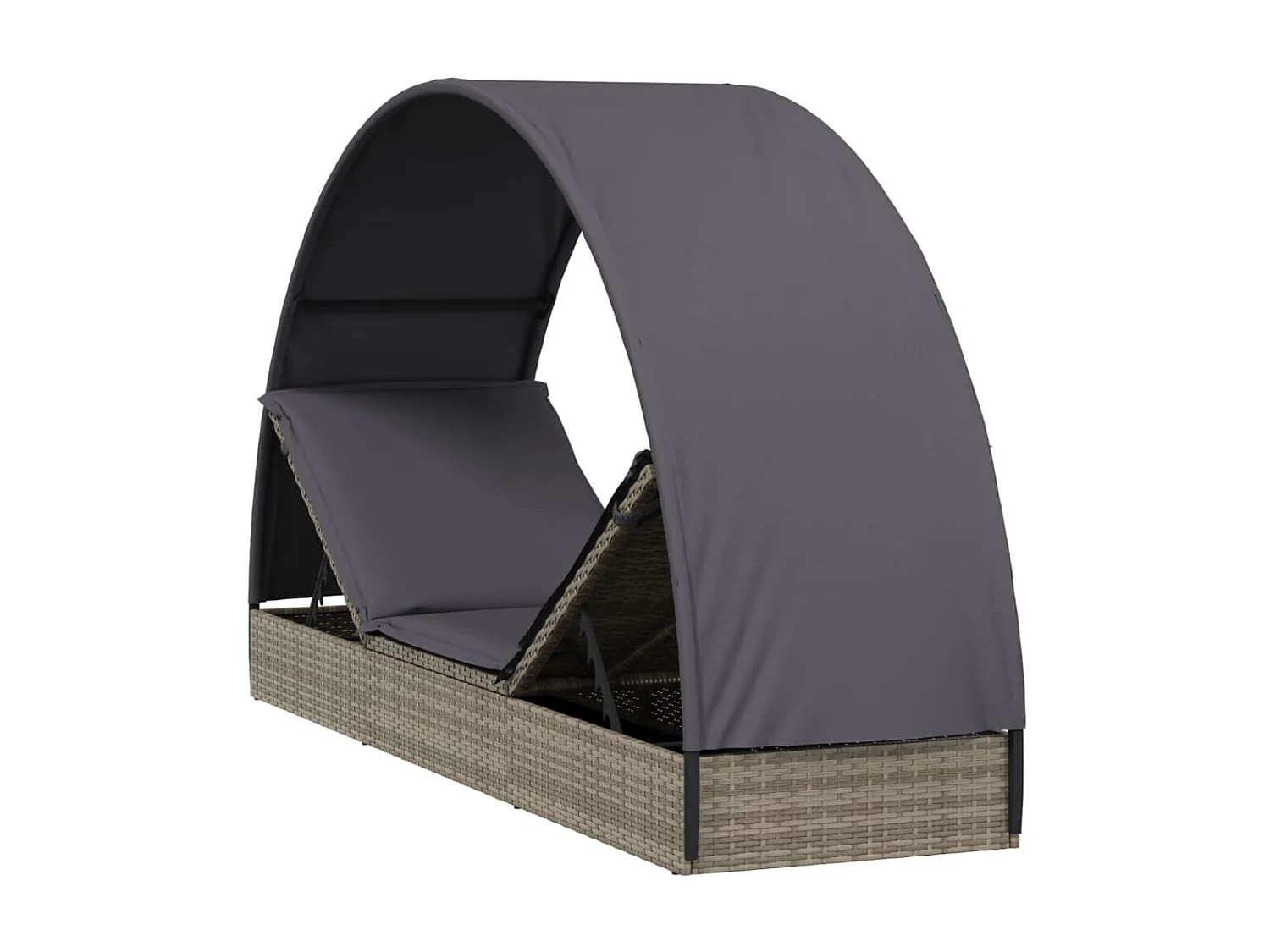 Espreguiçadeira com teto redondo cinza 211x57x140 cm resina tecida