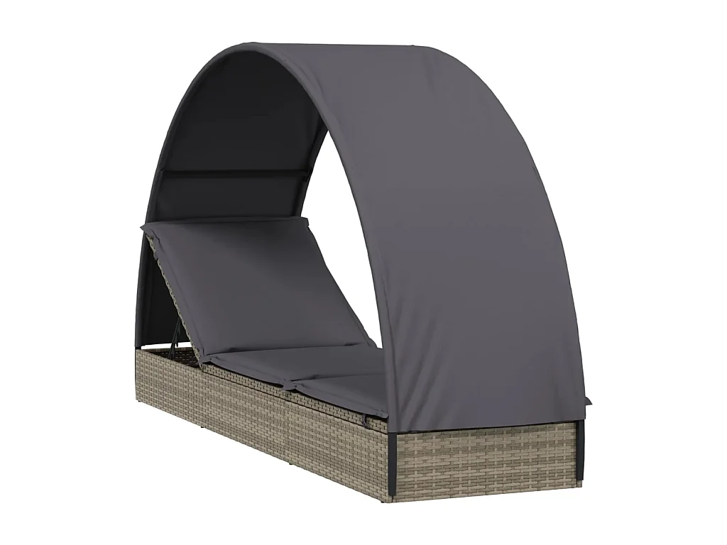 Chaise longue avec toit rond gris 211x57x140 cm résine tressée