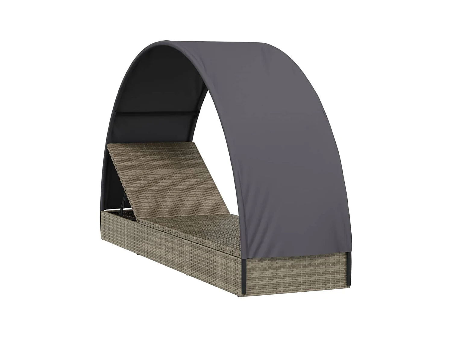 Chaise longue avec toit rond gris 211x57x140 cm résine tressée
