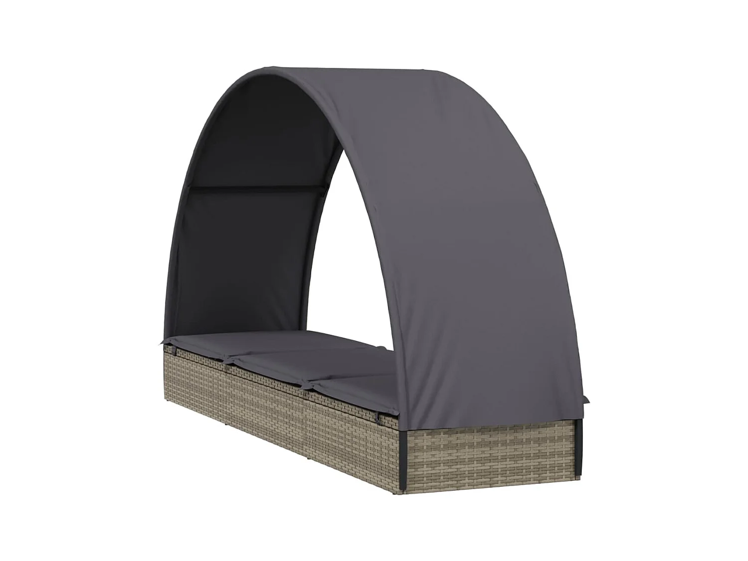 Chaise longue avec toit rond gris 211x57x140 cm résine tressée