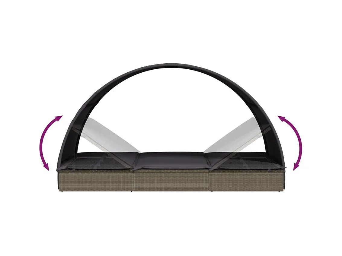 Chaise longue avec toit rond gris 211x57x140 cm résine tressée