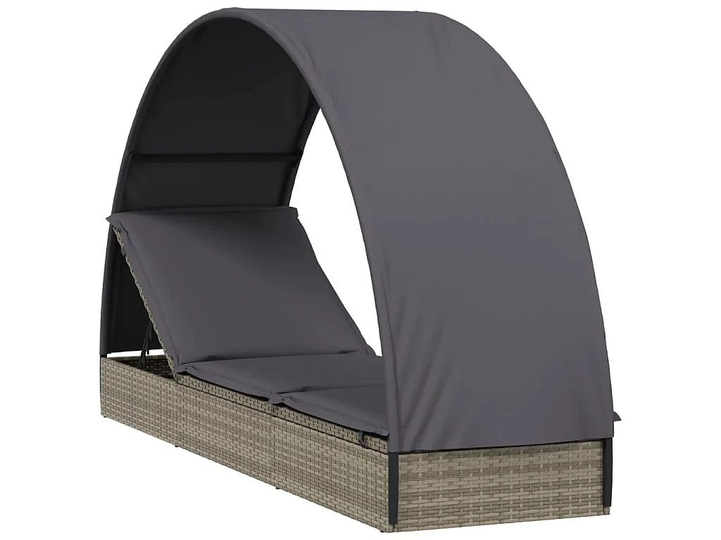 Chaise longue avec toit rond gris 211x57x140 cm résine tressée