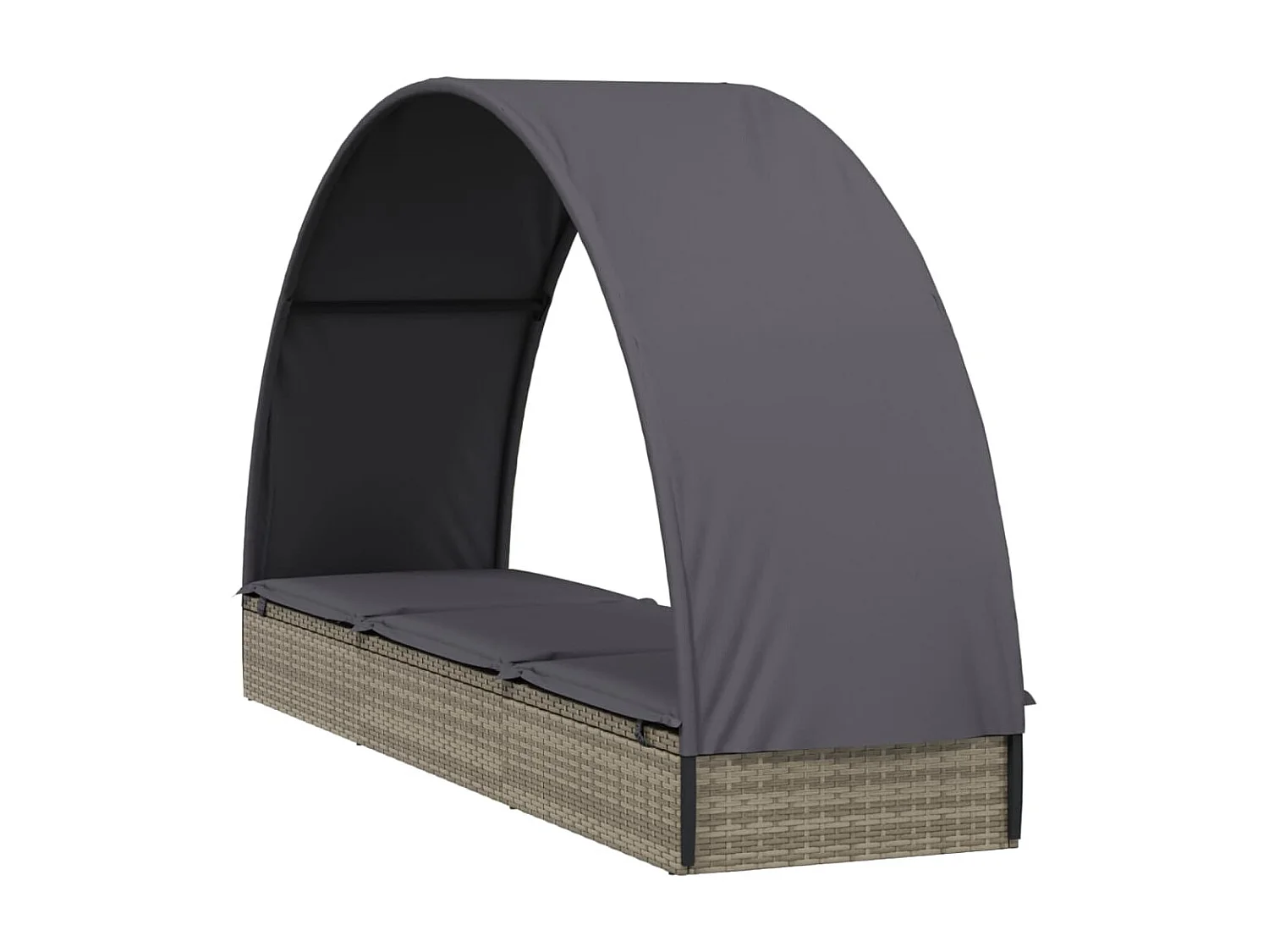 Chaise longue avec toit rond gris 211x57x140 cm résine tressée