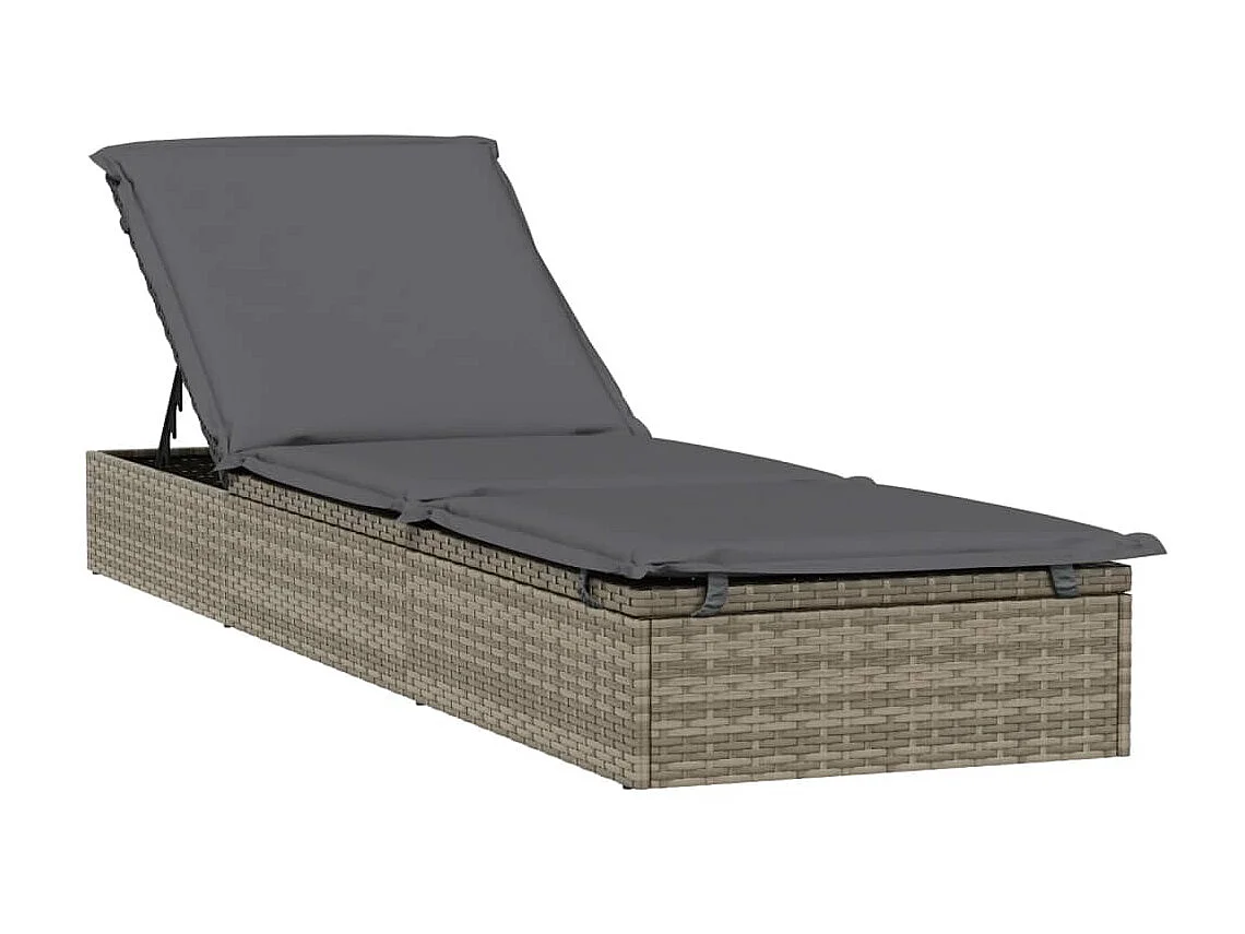 Chaise longue avec toit rond gris 211x57x140 cm résine tressée