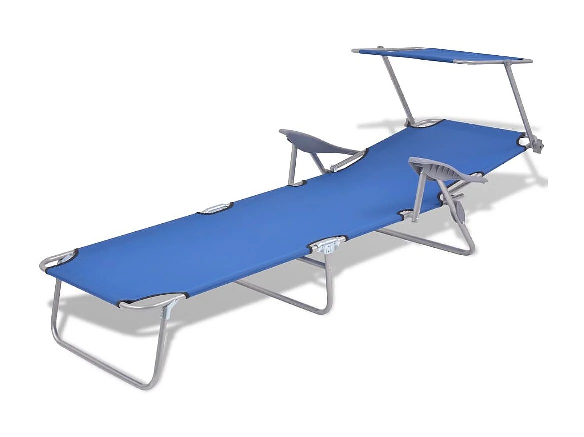 Chaise longue avec auvent Acier Bleu