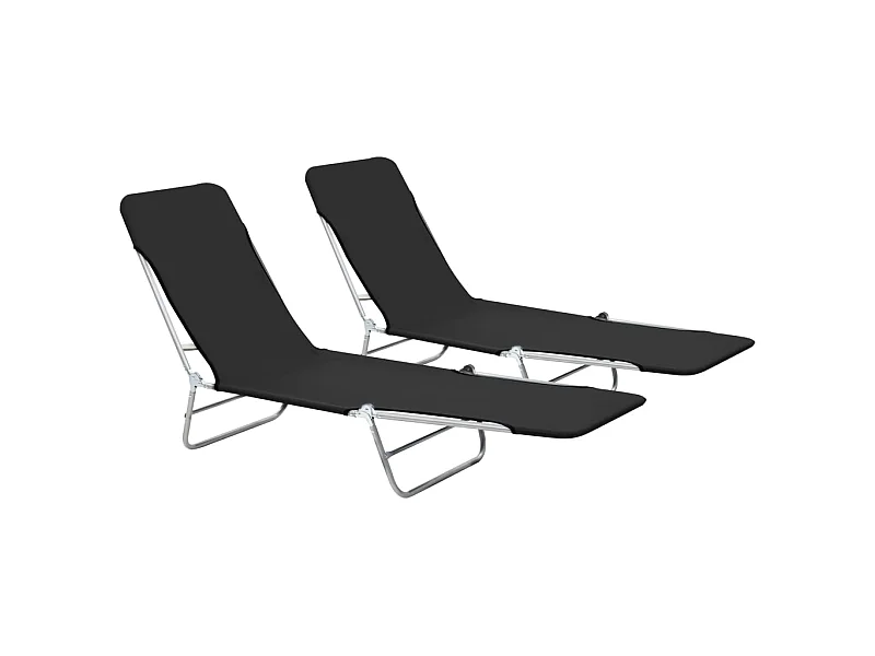 Chaises longues pliables 2 pcs Acier et tissu Noir