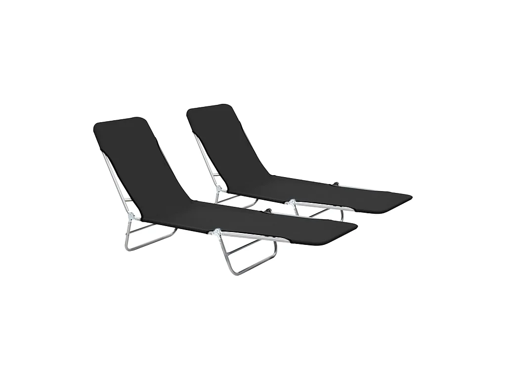 Chaises longues pliables 2 pcs Acier et tissu Noir