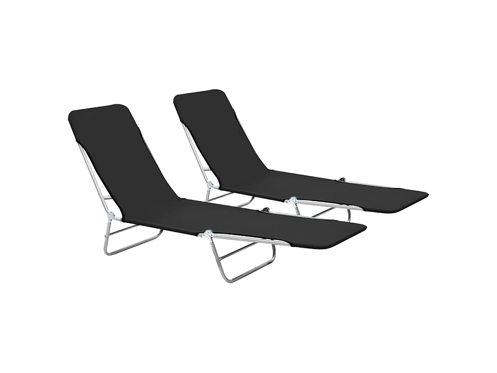 Opvouwbare ligstoelen 2 stuks Staal en stof Zwart