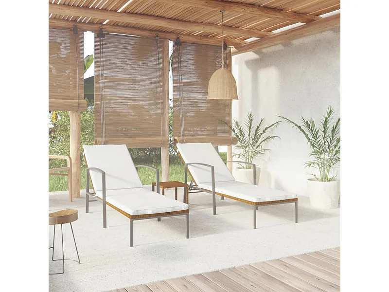2 pcs espreguiçadeiras com mesa de vime de resina marrom
