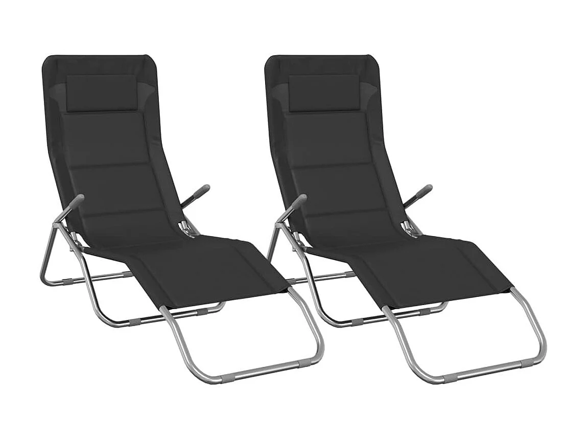 Chaises longues pliables 2 pcs noir textilène et acier