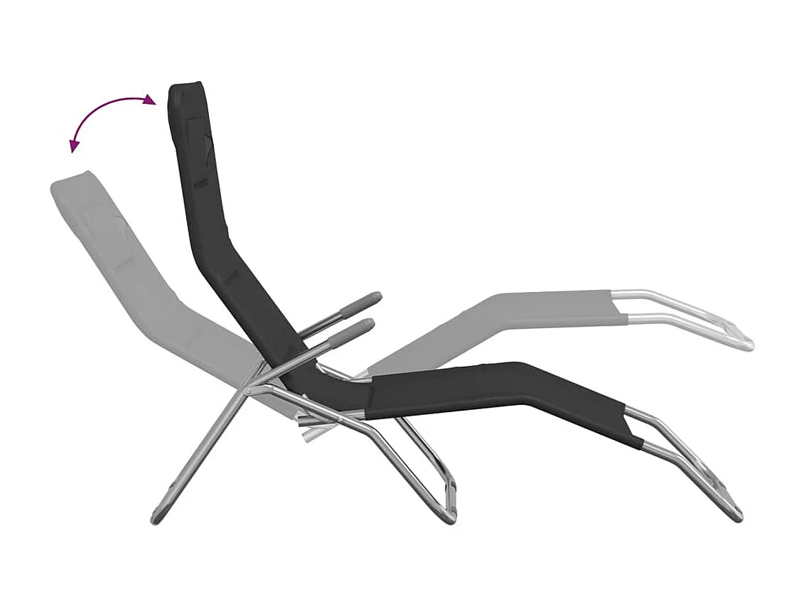 Chaises longues pliables 2 pcs noir textilène et acier