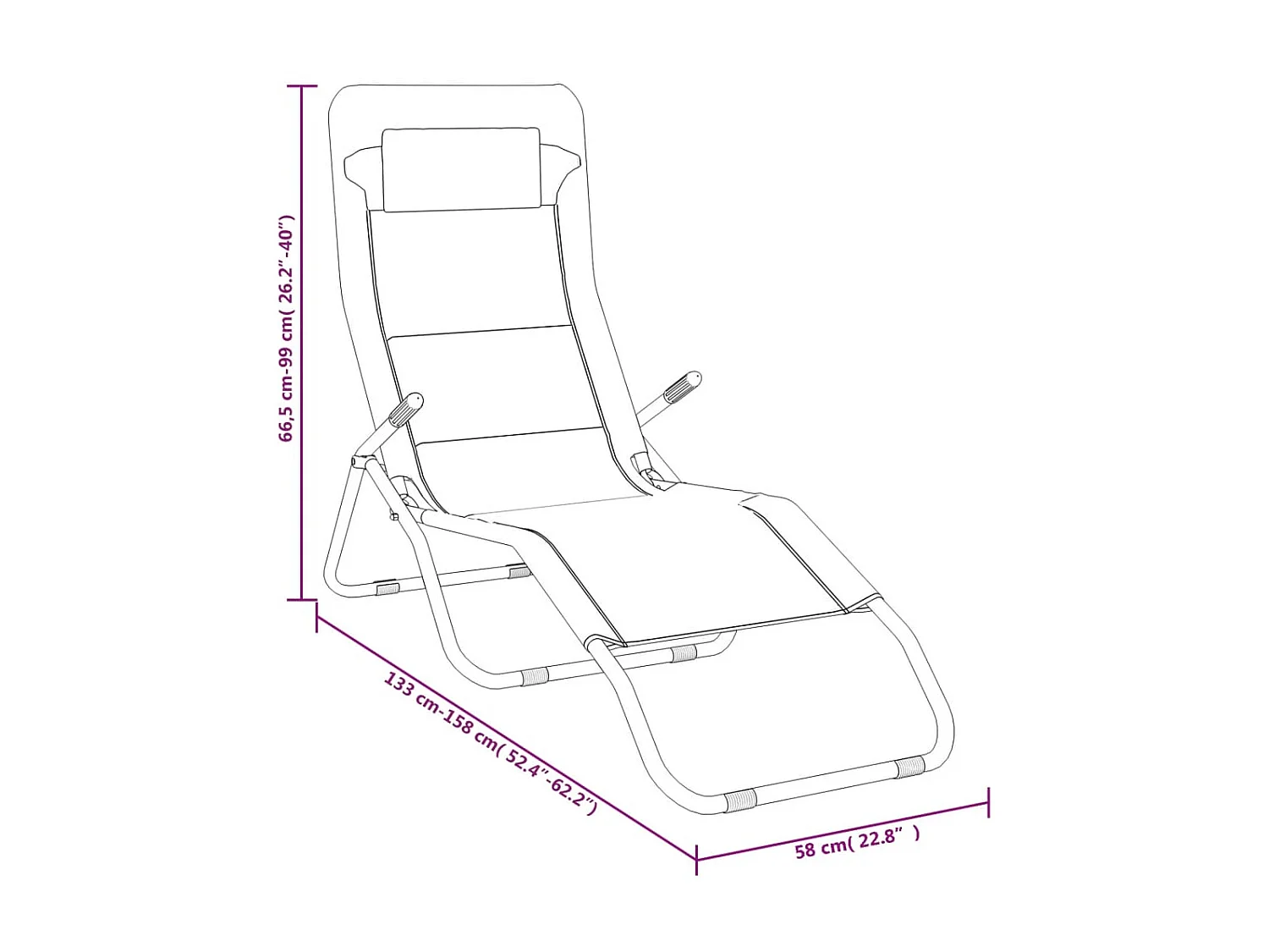 Chaises longues pliables 2 pcs noir textilène et acier