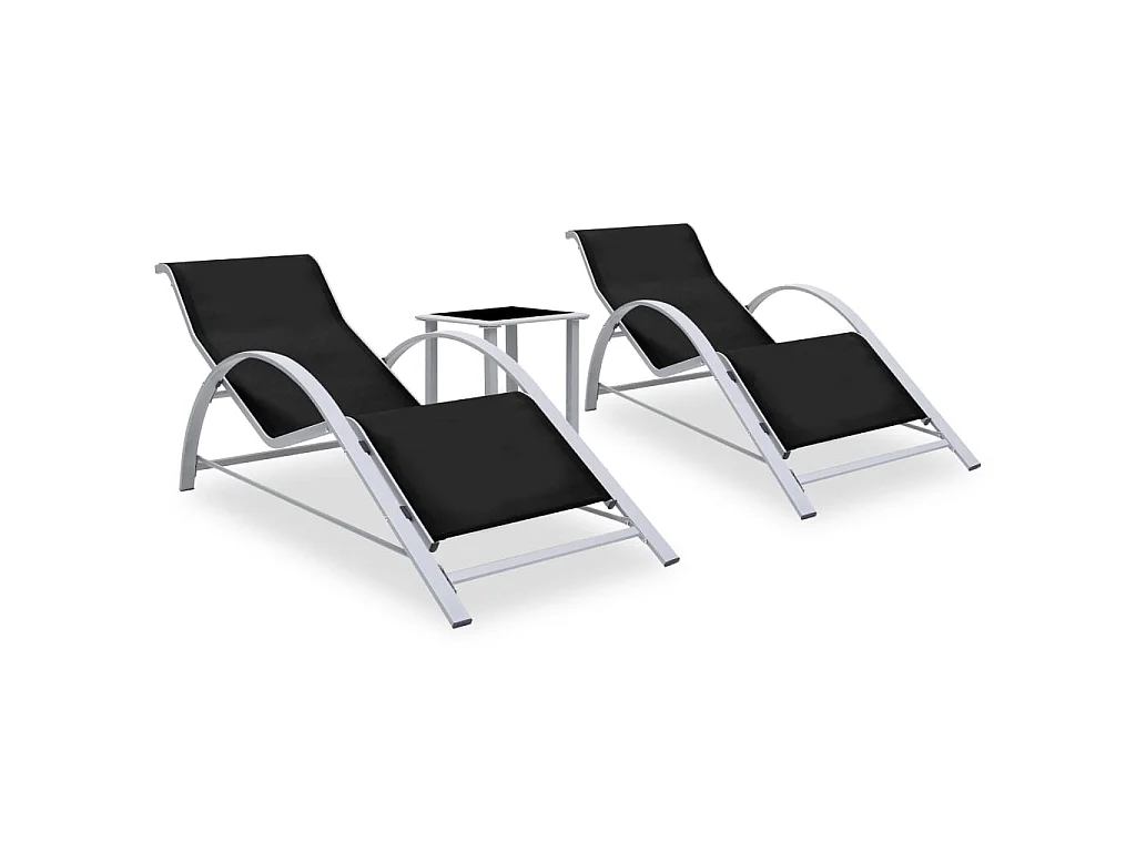 Chaises longues 2 pcs avec table Aluminium Noir