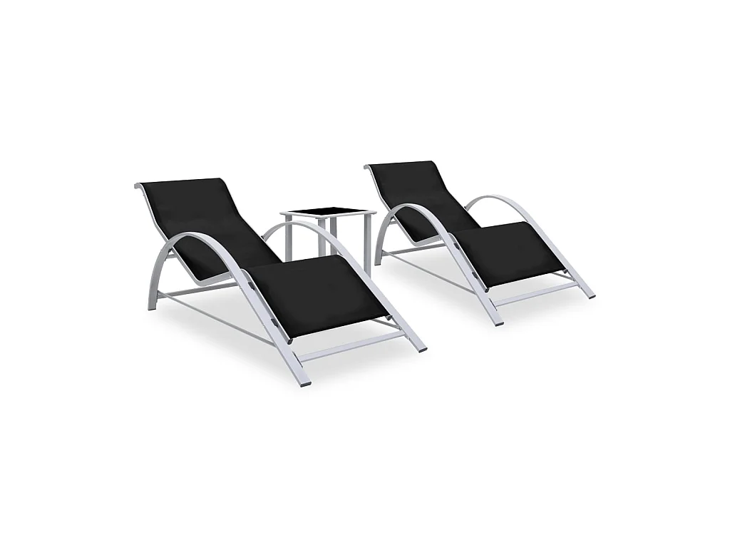 Chaises longues 2 pcs avec table Aluminium Noir