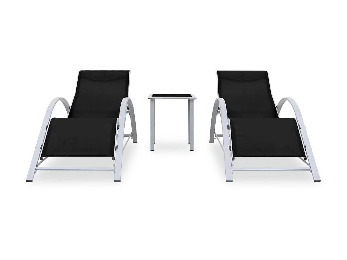 Chaises longues 2 pcs avec table Aluminium Noir