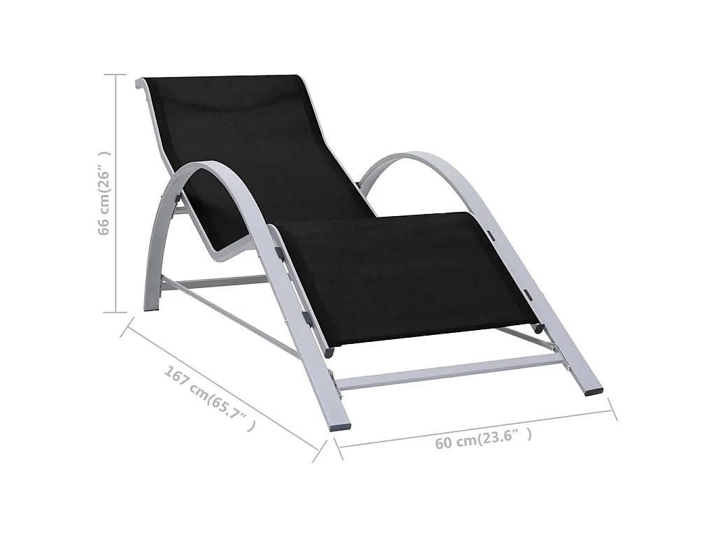 Chaises longues 2 pcs avec table Aluminium Noir