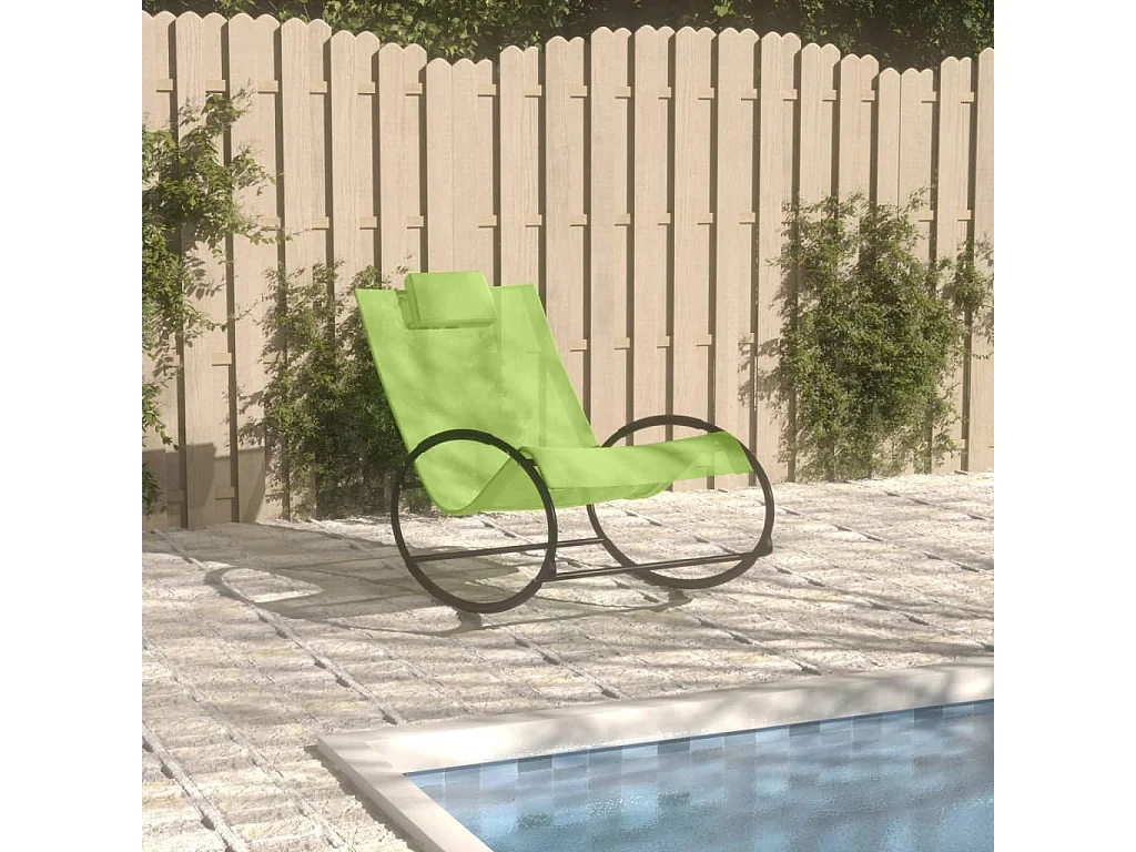 Chaise longue avec oreiller Acier et textilène Vert