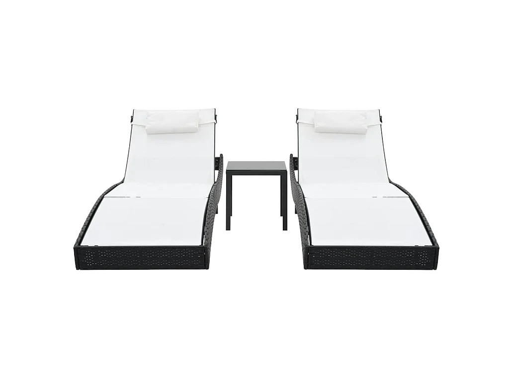 Stück Liegestühle und Tisch Geflochtenes Harz und Textilene Schwarz