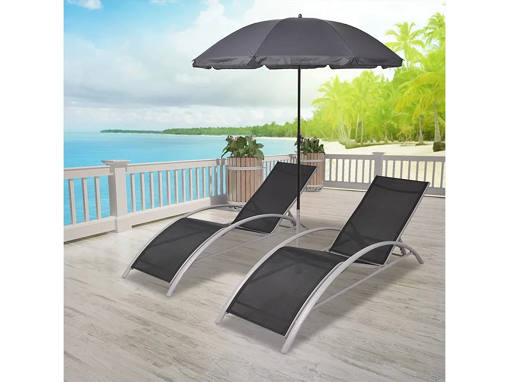 Chaises longues et parasol Aluminium Noir