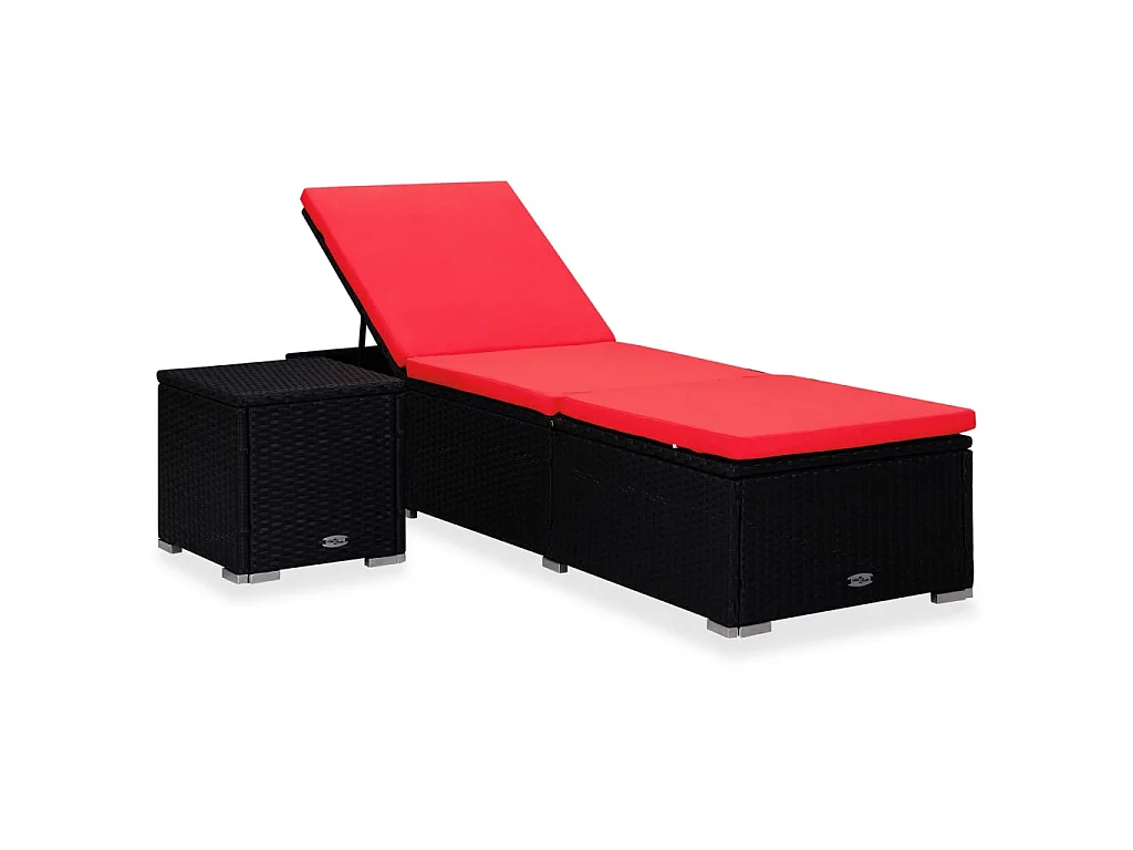 Chaise longue avec coussin et table à thé Résine tressée Rouge