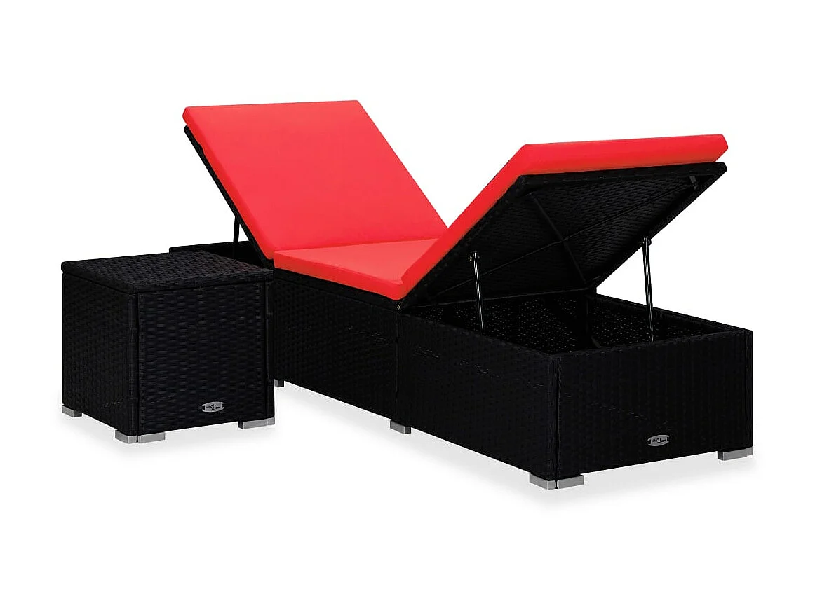 Chaise longue avec coussin et table à thé Résine tressée Rouge