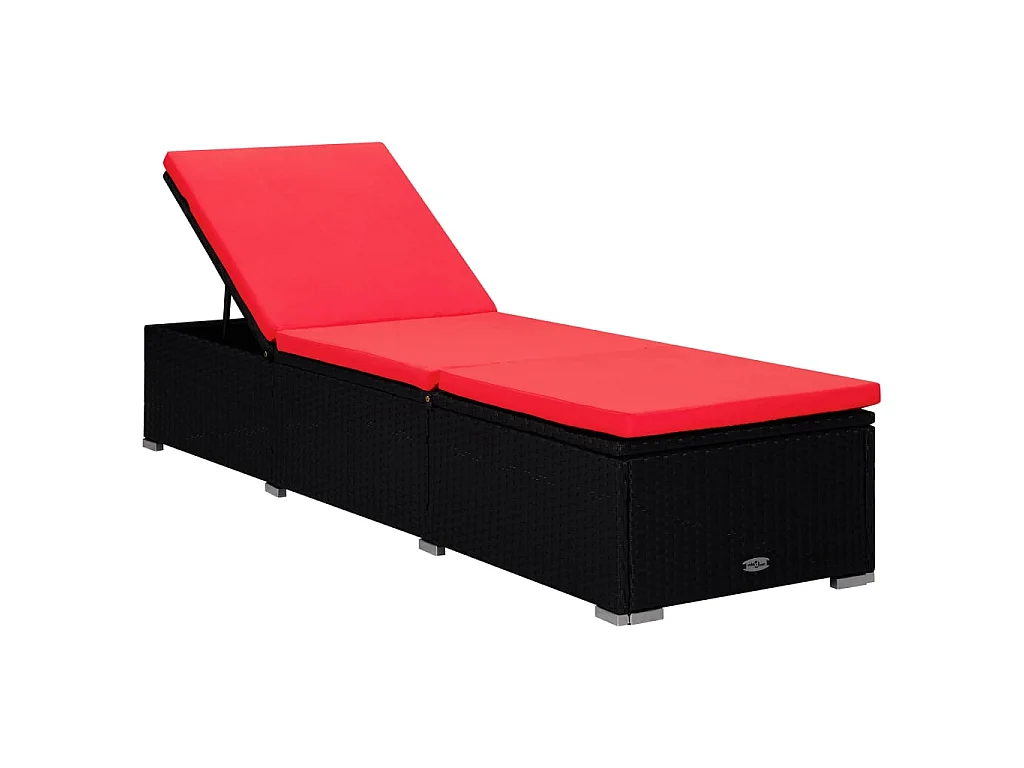 Chaise longue avec coussin et table à thé Résine tressée Rouge