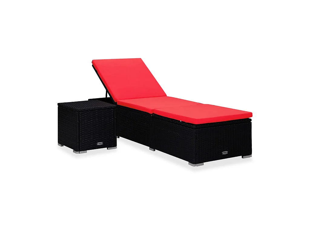 Espreguiçadeira com almofada e mesa de centro Vime de resina Vermelho