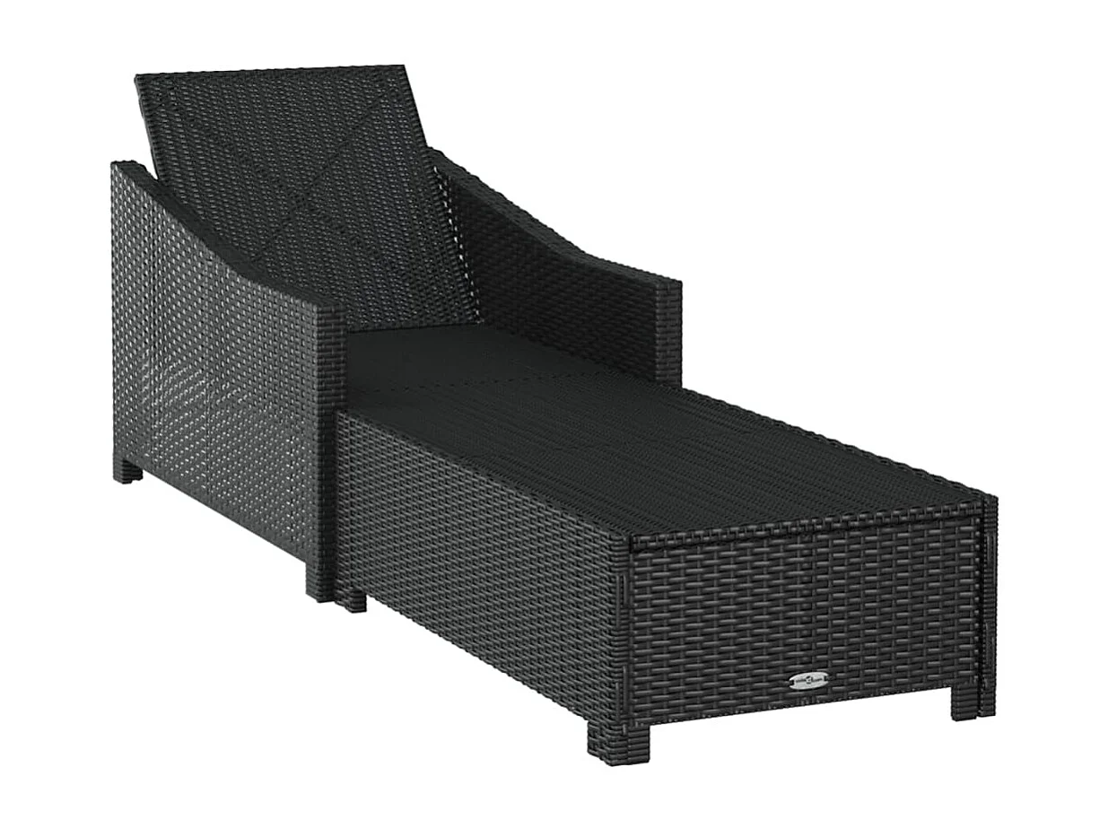 Chaise longue avec coussin blanc crème Résine tressée Noir